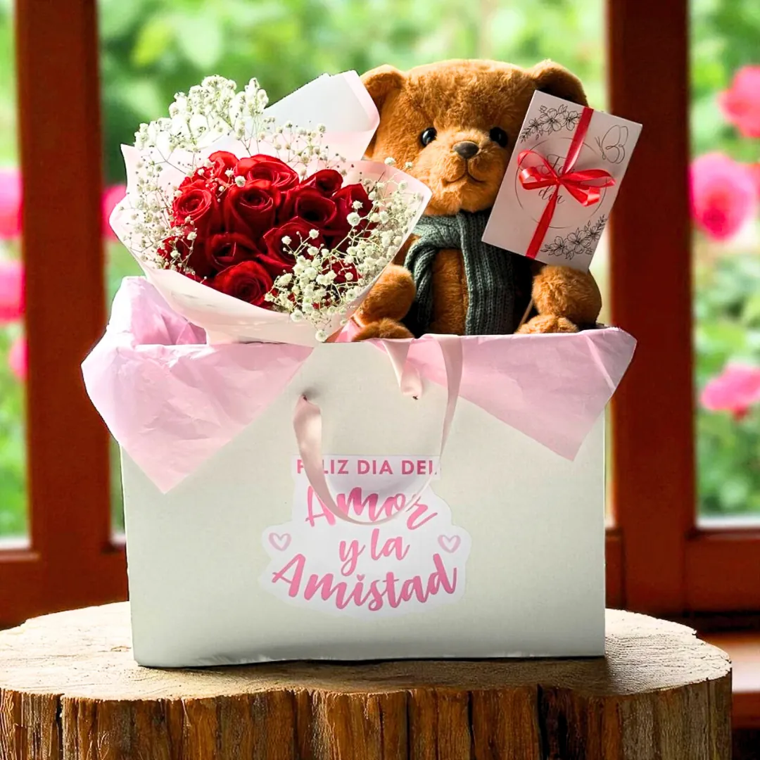 Bouquet de Rosas + Peluche ediccion Amor